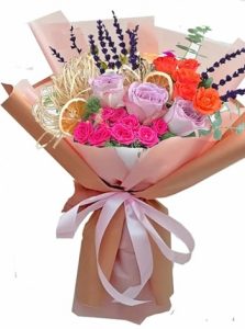 Mixed Turuncu Pembe Çardak Lila Güller Beykent Çiçekci